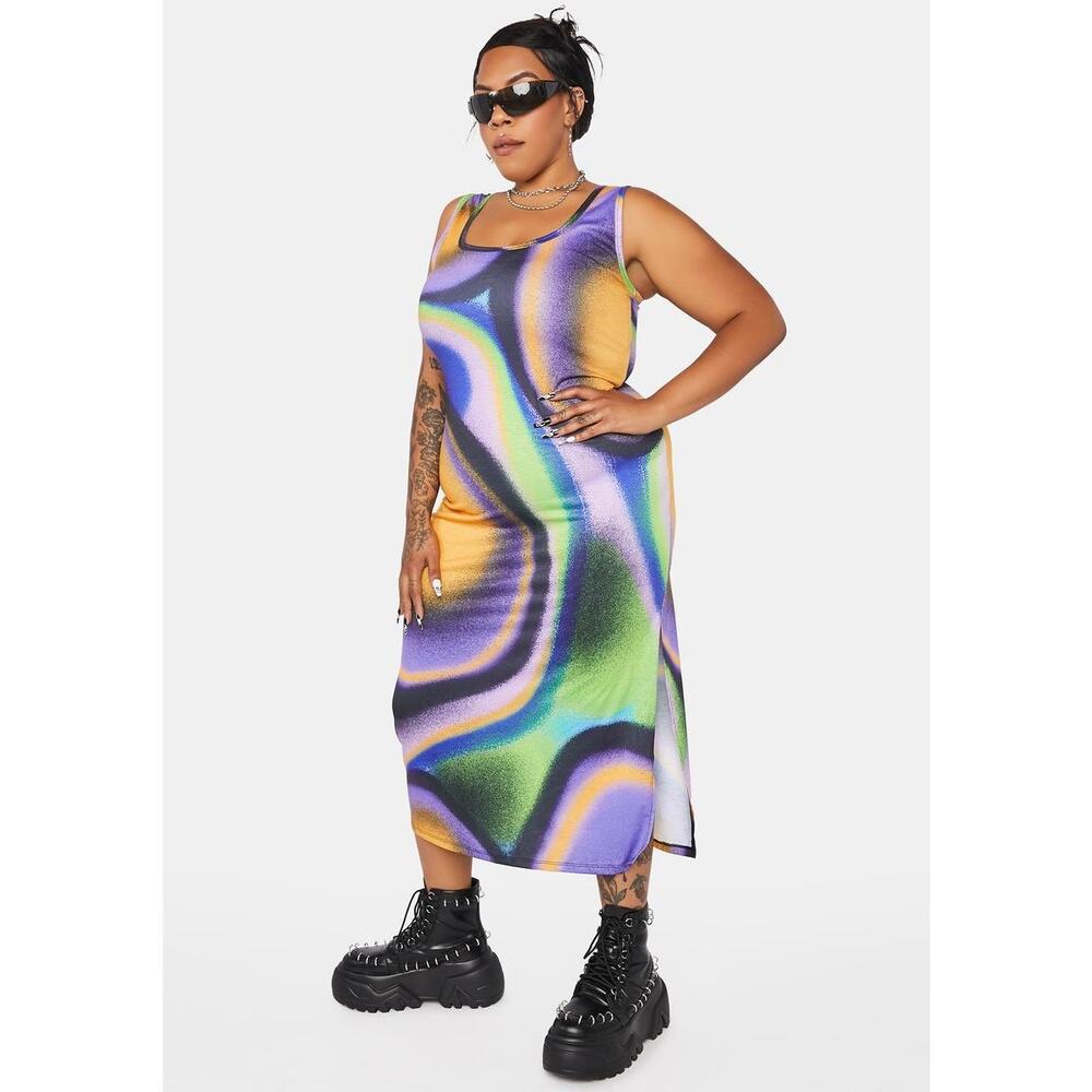 New Dolls Kill Horoscopez Digital States Multicolor Maxi Dress Size 3X